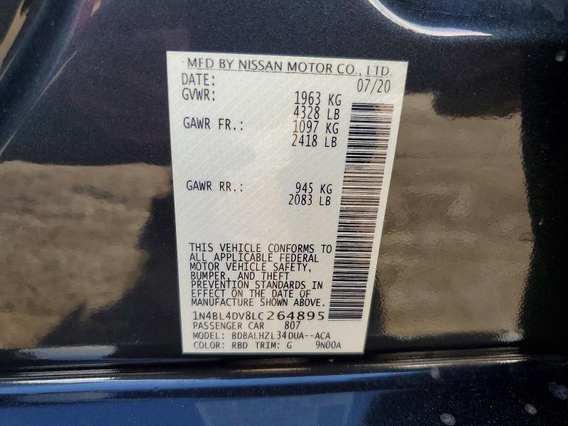 49786106 :رقم المزاد ، 1N4BL4DV8LC264895 vin ، 2020 Nissan Altima مزاد بيع