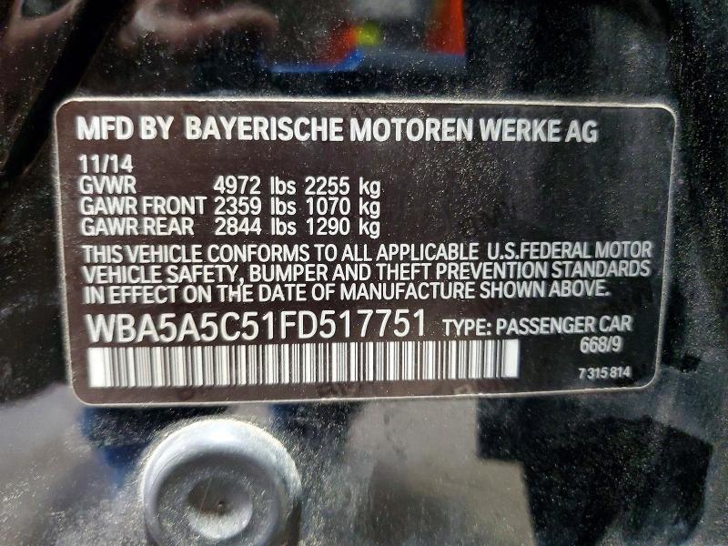Aukcja sprzedaży 2015 Bmw 528, vin: WBA5A5C51FD517751, numer aukcji: 51084856