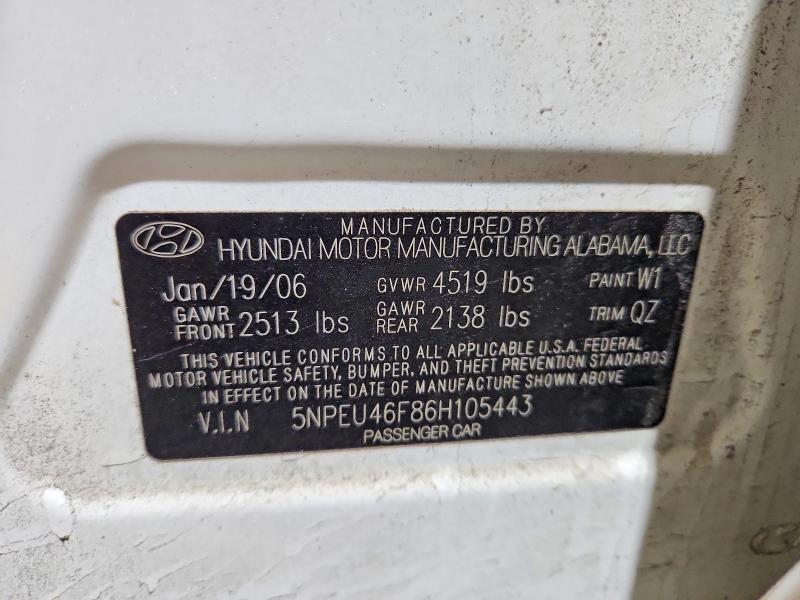 2006 Hyundai Sonata მანქანა იყიდება აუქციონზე, vin: 5NPEU46F86H105443, აუქციონის ნომერი: 51880986