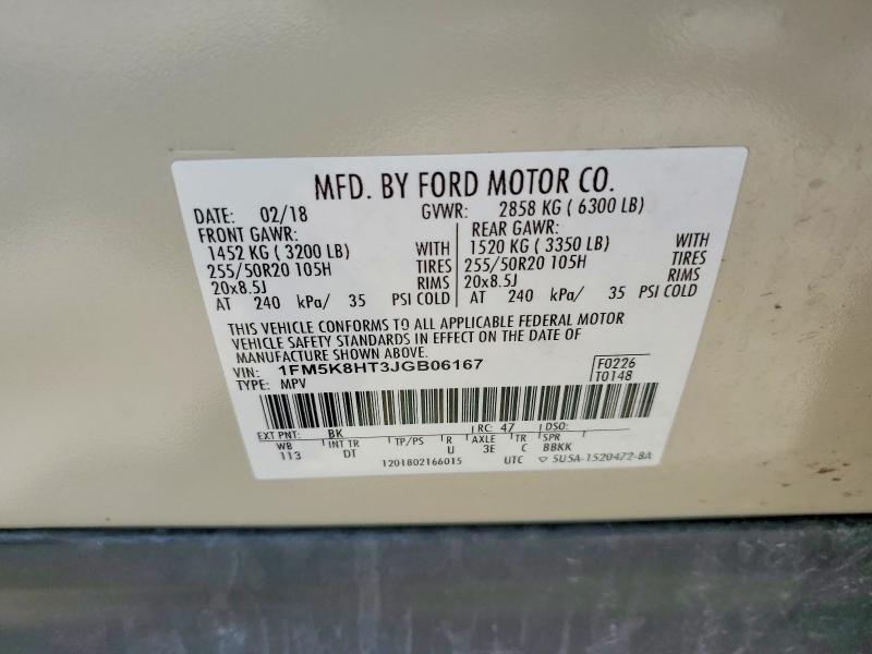 49927736 :رقم المزاد ، 1FM5K8HT3JGB06167 vin ، 2018 Ford Explorer مزاد بيع