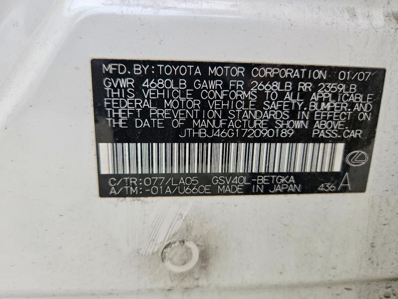 Продажа на аукционе авто 2007 Lexus Es, vin: JTHBJ46G172090189, номер лота: 50619996