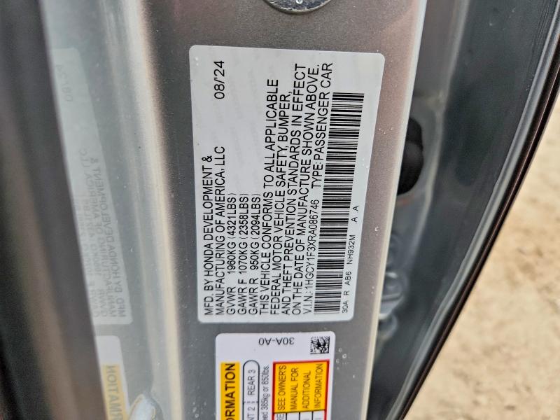 Продажа на аукционе авто 2024 Honda Accord, vin: 1HGCY1F3XRA086746, номер лота: 50481506