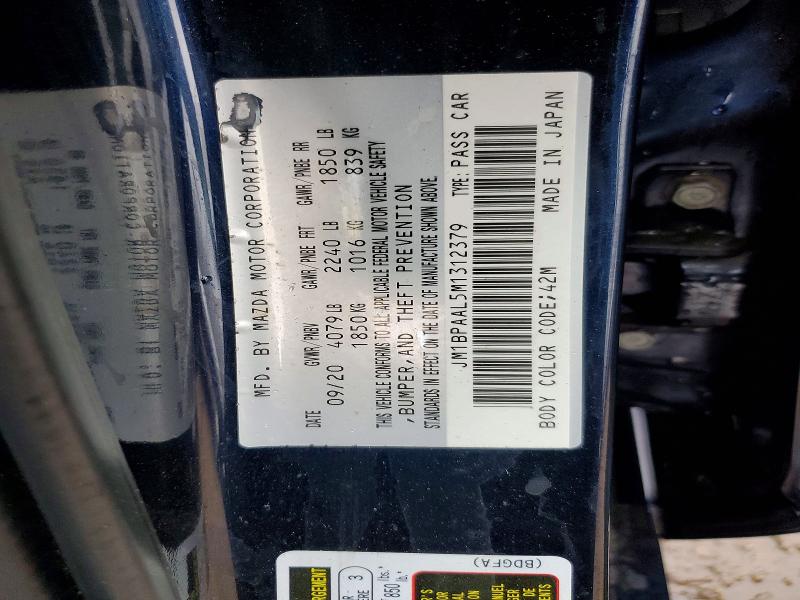 50696986 :رقم المزاد ، JM1BPAAL5M1312379 vin ، 2021 Mazda 3 مزاد بيع