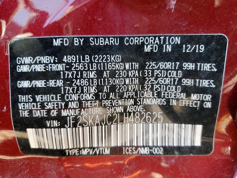 Aukcja sprzedaży 2020 Subaru Forester, vin: JF2SKAJC2LH482625, numer aukcji: 49109246
