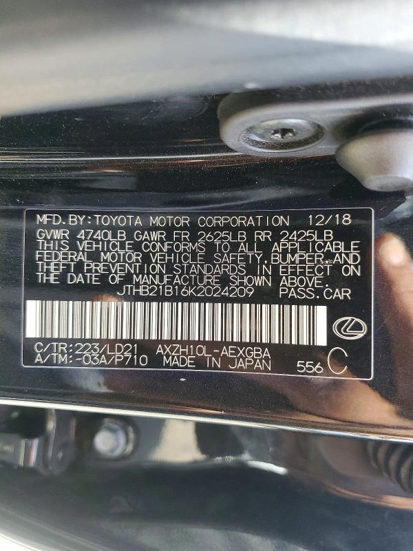 Продаж на аукціоні авто 2019 Lexus Es, vin: JTHB21B16K2024209, номер лоту: 52041816