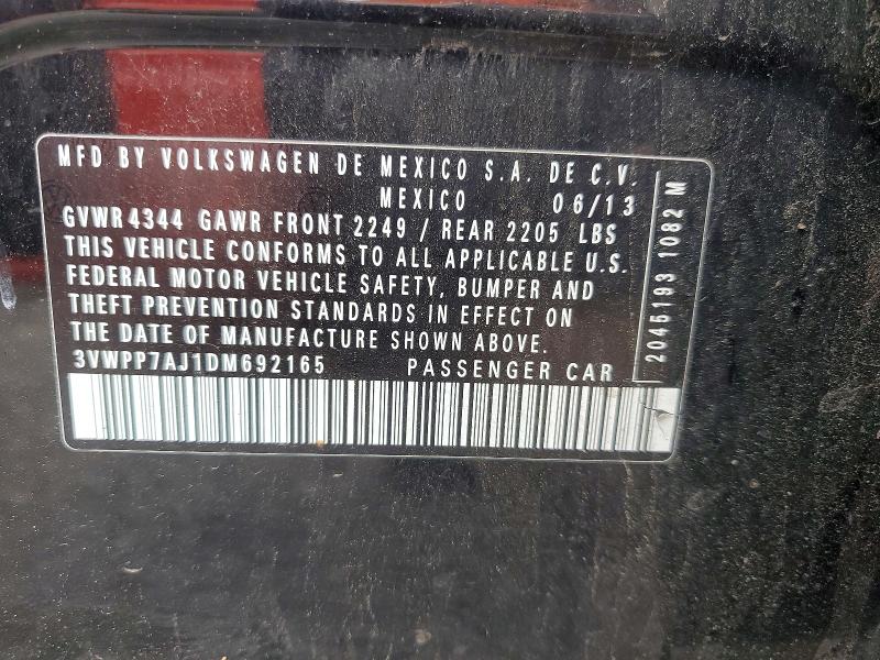 50085806 :رقم المزاد ، 3VWPP7AJ1DM692165 vin ، 2013 Volkswagen Jetta مزاد بيع