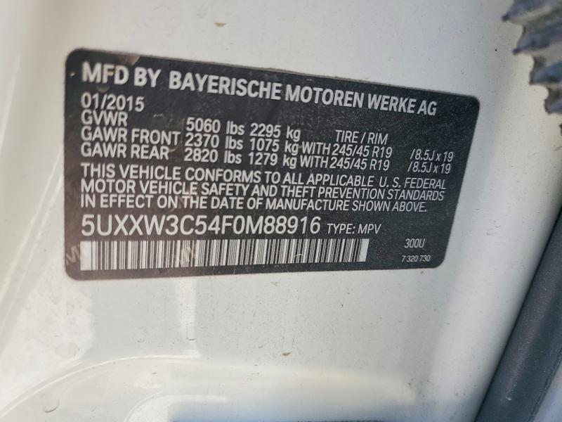 Aukcja sprzedaży 2015 Bmw X4, vin: 5UXXW3C54F0M88916, numer aukcji: 51152746
