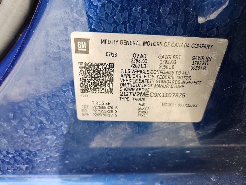 2019 Gmc Sierra მანქანა იყიდება აუქციონზე, vin: 2GTV2MEC9K1107825, აუქციონის ნომერი: 48744286