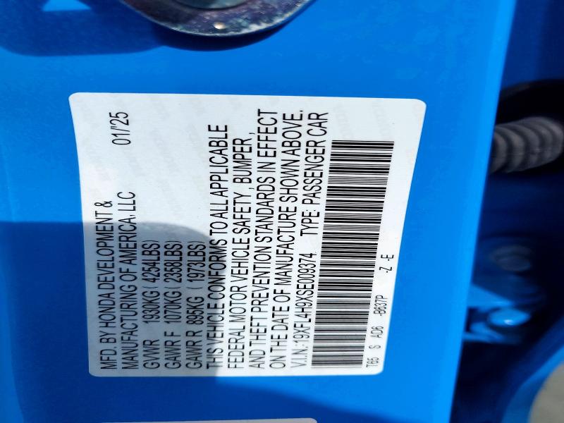 Aukcja sprzedaży 2025 Honda Civic, vin: 19XFL4H9XSE009374, numer aukcji: 49080586