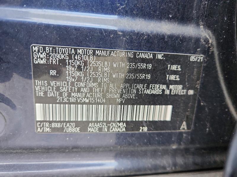 51163576 :رقم المزاد ، 2T3C1RFV5MW151404 vin ، 2021 Toyota Rav4 مزاد بيع