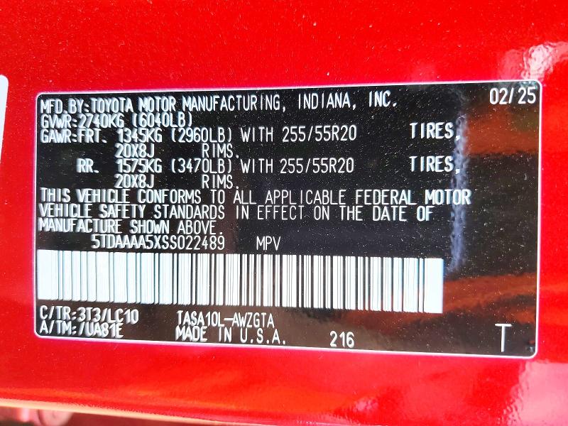 Продажа на аукционе авто 2025 Toyota Grand Highlander, vin: 5TDAAAA5XSS022489, номер лота: 48940946