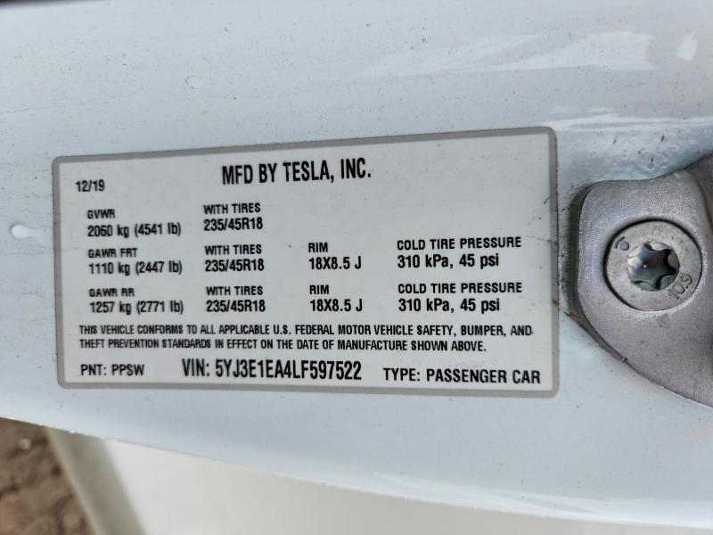 Aukcja sprzedaży 2020 Tesla Model 3, vin: 5YJ3E1EA4LF597522, numer aukcji: 48562366