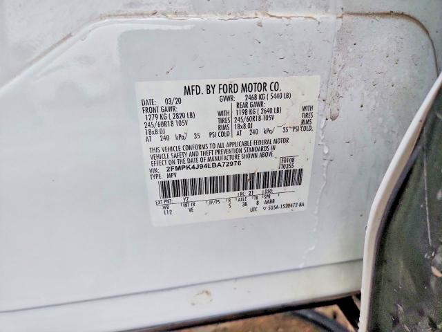 50167326 :رقم المزاد ، 2FMPK4J94LBA72976 vin ، 2020 Ford Edge مزاد بيع