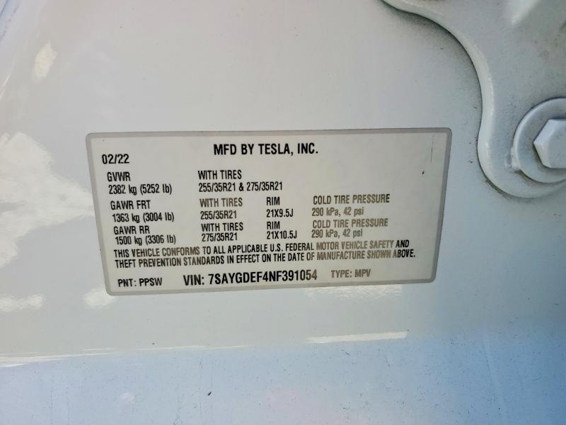Продажа на аукционе авто 2022 Tesla Model Y, vin: 7SAYGDEF4NF391054, номер лота: 48568046