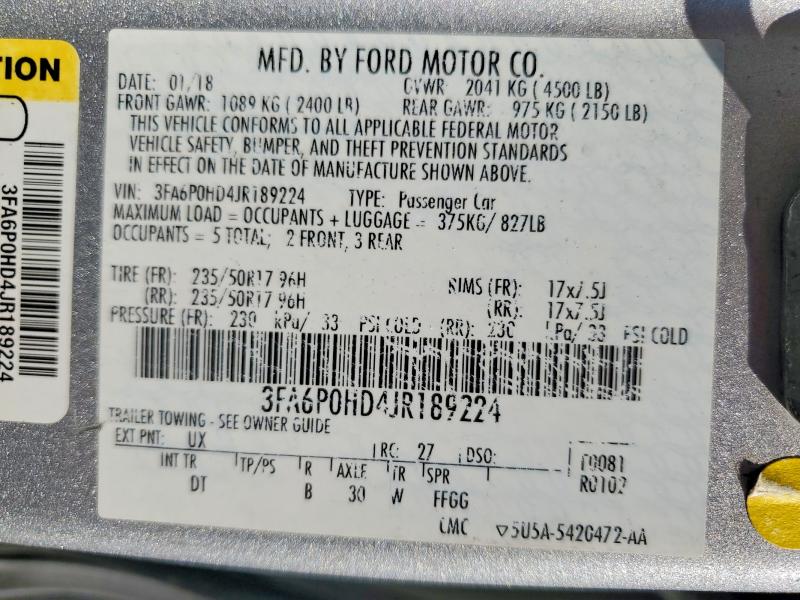 Продажа на аукционе авто 2018 Ford Fusion, vin: 3FA6P0HD4JR189224, номер лота: 51307266