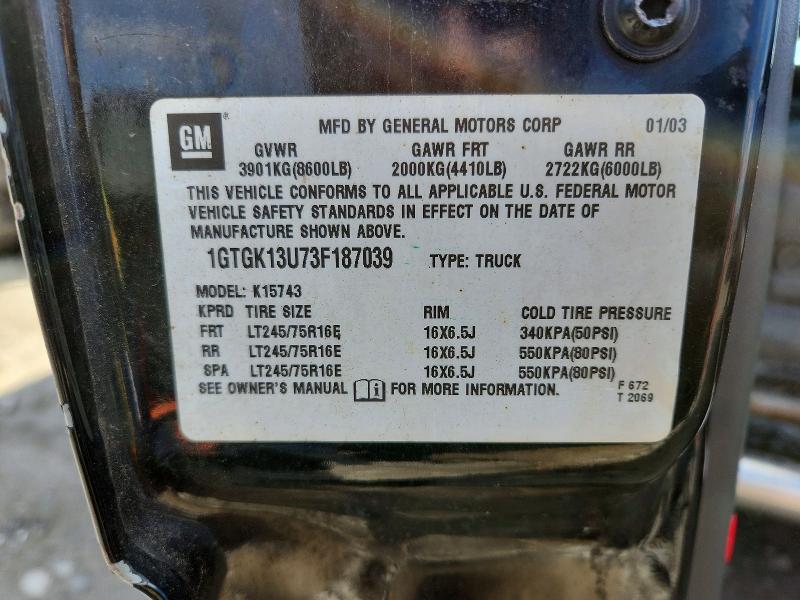 49452616 :رقم المزاد ، 1GTGK13U73F187039 vin ، 2003 Gmc Sierra مزاد بيع
