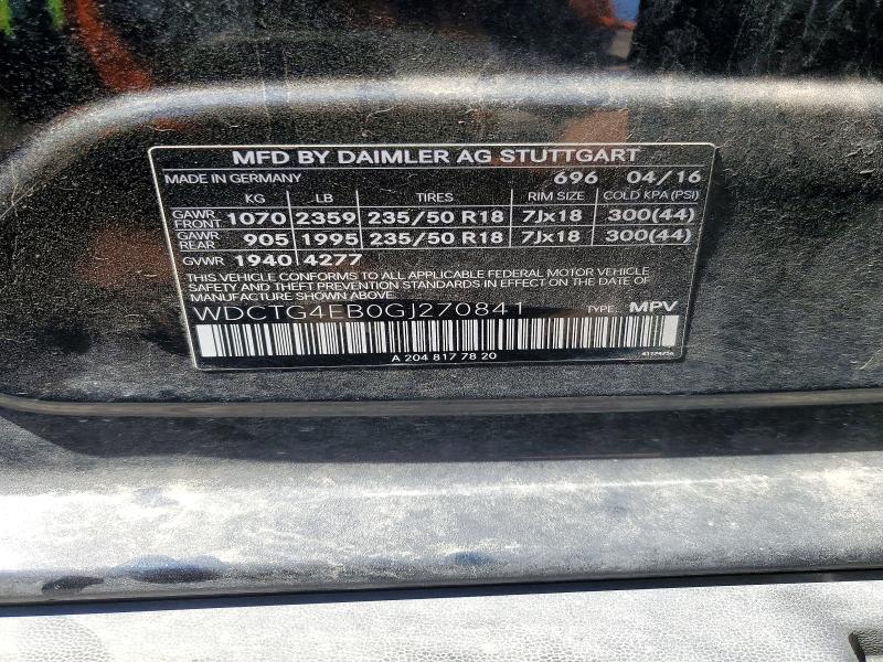 49171916 :رقم المزاد ، WDCTG4EB0GJ270841 vin ، 2016 Mercedes-benz Gla مزاد بيع