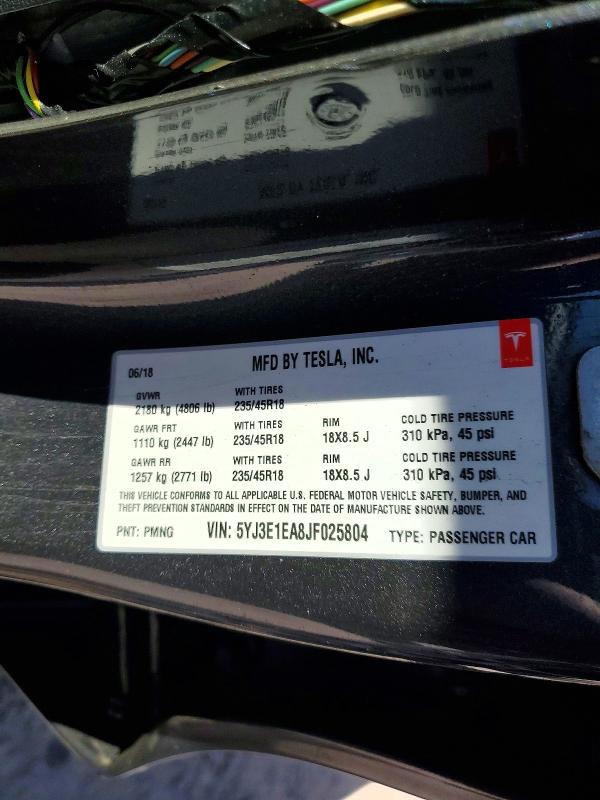 2018 Tesla Model 3 მანქანა იყიდება აუქციონზე, vin: 5YJ3E1EA8JF025804, აუქციონის ნომერი: 47755696
