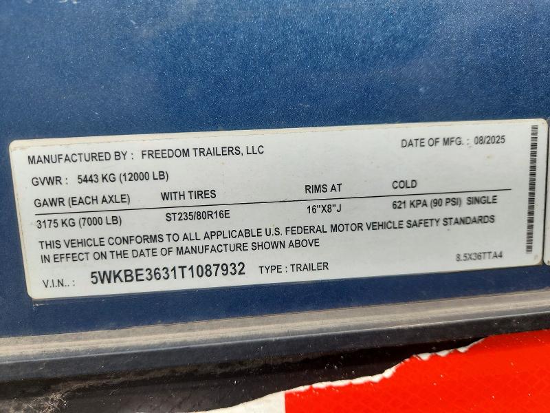 Aukcja sprzedaży 2026 Freedom Trailers Trailer, vin: 5WKBE3631T1087932, numer aukcji: 55656186