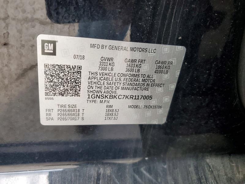 Aukcja sprzedaży 2019 Chevrolet Tahoe, vin: 1GNSKBKC7KR117005, numer aukcji: 51315576
