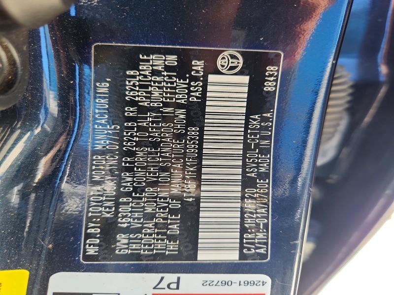 Aukcja sprzedaży 2015 Toyota Camry, vin: 4T1BF1FK1FU995388, numer aukcji: 47648026
