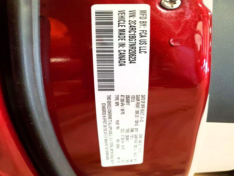 51434306 :رقم المزاد ، 2C4RC1BG7NR206234 vin ، 2022 Chrysler Pacifica مزاد بيع