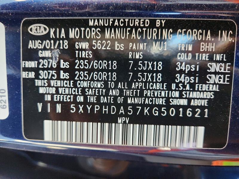 Aukcja sprzedaży 2019 Kia Sorento, vin: 5XYPHDA57KG501621, numer aukcji: 49183946