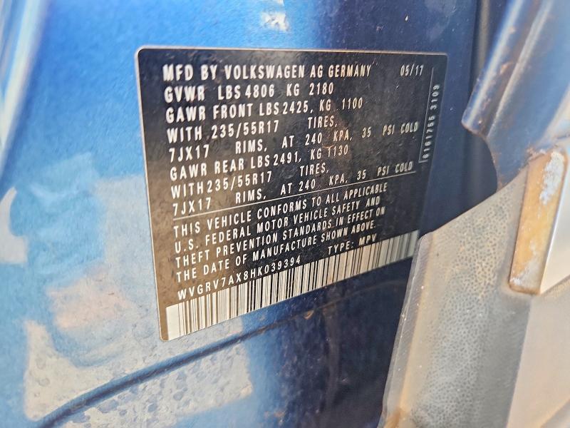 Aukcja sprzedaży 2017 Volkswagen Tiguan, vin: WVGRV7AX8HK039394, numer aukcji: 48514926