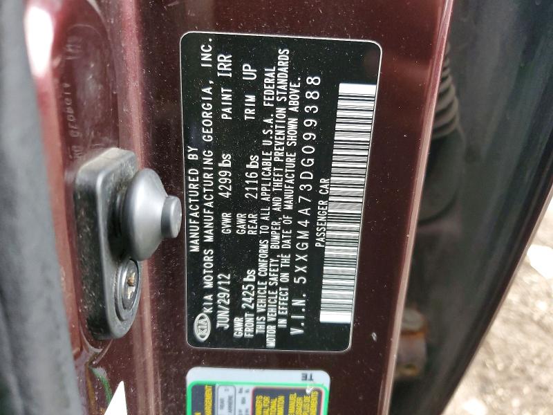 51862356 :رقم المزاد ، 5XXGM4A73DG099388 vin ، 2013 Kia Optima مزاد بيع
