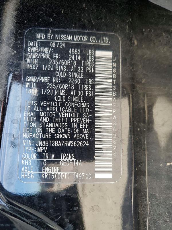 Продажа на аукционе авто 2024 Nissan Rogue, vin: JN8BT3BA7RW362624, номер лота: 48938606