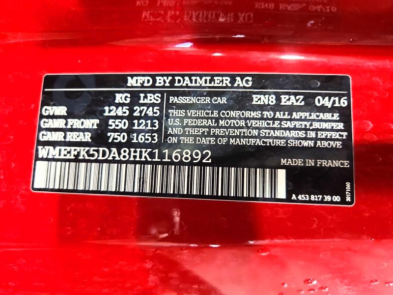 Продажа на аукционе авто 2017 Smart Cars Fortwo, vin: WMEFK5DA8HK116892, номер лота: 50894806