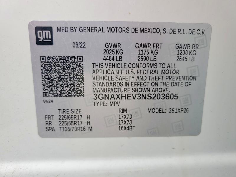 Продажа на аукционе авто 2022 Chevrolet Equinox, vin: 3GNAXHEV3NS203605, номер лота: 49654156