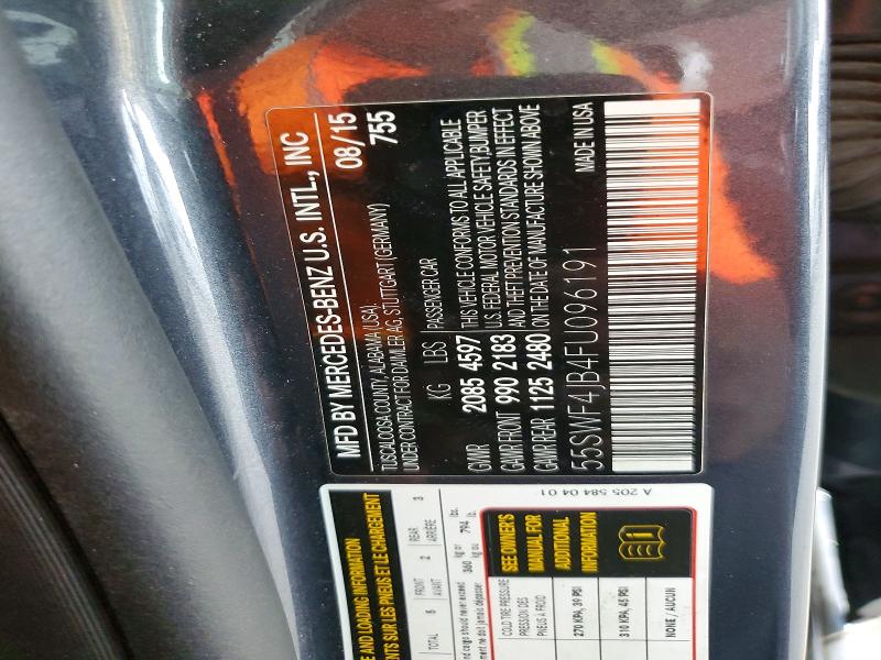 51177996 :رقم المزاد ، 55SWF4JB4FU096191 vin ، 2015 Mercedes-benz C مزاد بيع