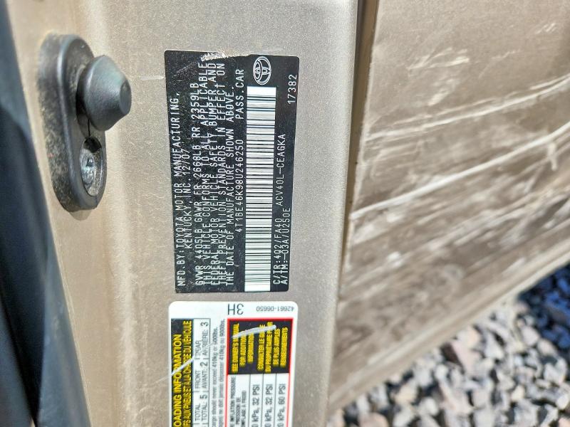 2008 Toyota Camry მანქანა იყიდება აუქციონზე, vin: 4T1BE46K98U246250, აუქციონის ნომერი: 50253886