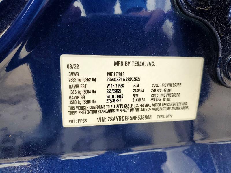 Продажа на аукционе авто 2022 Tesla Model Y, vin: 7SAYGDEF5NF538868, номер лота: 50513376