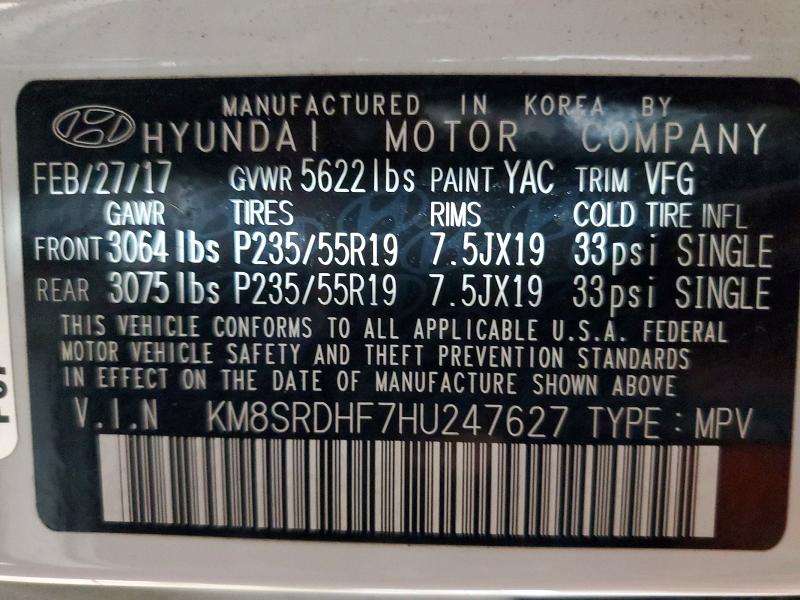 Aukcja sprzedaży 2017 Hyundai Santa Fe, vin: KM8SRDHF7HU247627, numer aukcji: 48980496