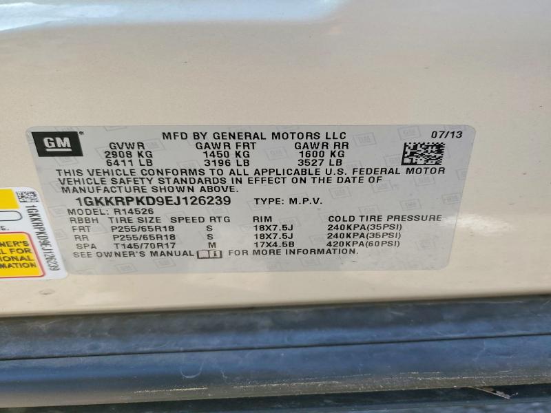 50238086 :رقم المزاد ، 1GKKRPKD9EJ126239 vin ، 2014 Gmc Acadia مزاد بيع