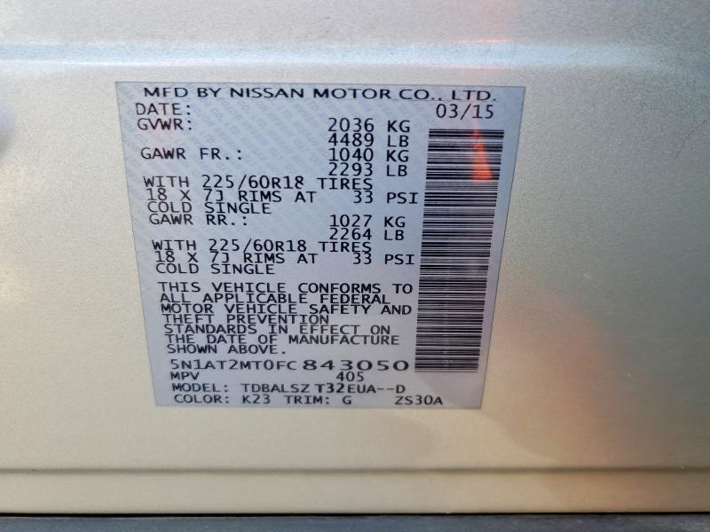 2015 Nissan Rogue მანქანა იყიდება აუქციონზე, vin: 5N1AT2MT0FC843050, აუქციონის ნომერი: 48021466