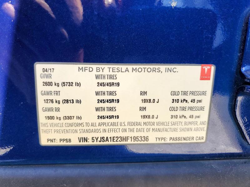 Продаж на аукціоні авто 2017 Tesla Model S, vin: 5YJSA1E23HF195336, номер лоту: 51177846