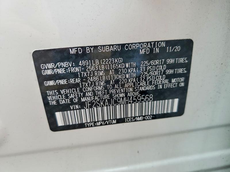 2021 Subaru Forester მანქანა იყიდება აუქციონზე, vin: JF2SKAJC9MH459568, აუქციონის ნომერი: 50187566