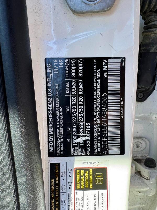 49606656 :رقم المزاد ، 4JGDF6EE6HA884065 vin ، 2017 Mercedes-benz Gls مزاد بيع