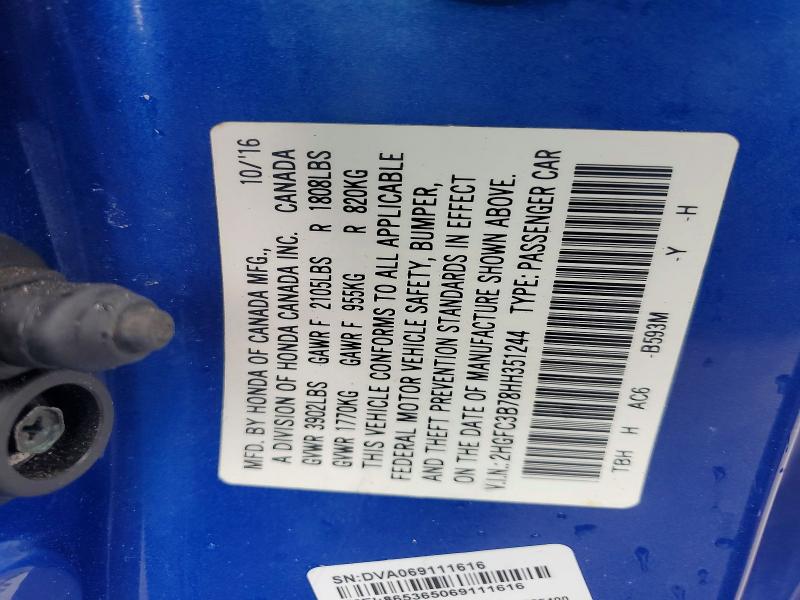 Продаж на аукціоні авто 2017 Honda Civic, vin: 2HGFC3B78HH351244, номер лоту: 48562106