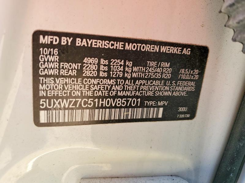2017 Bmw X3 მანქანა იყიდება აუქციონზე, vin: 5UXWZ7C51H0V85701, აუქციონის ნომერი: 50855886