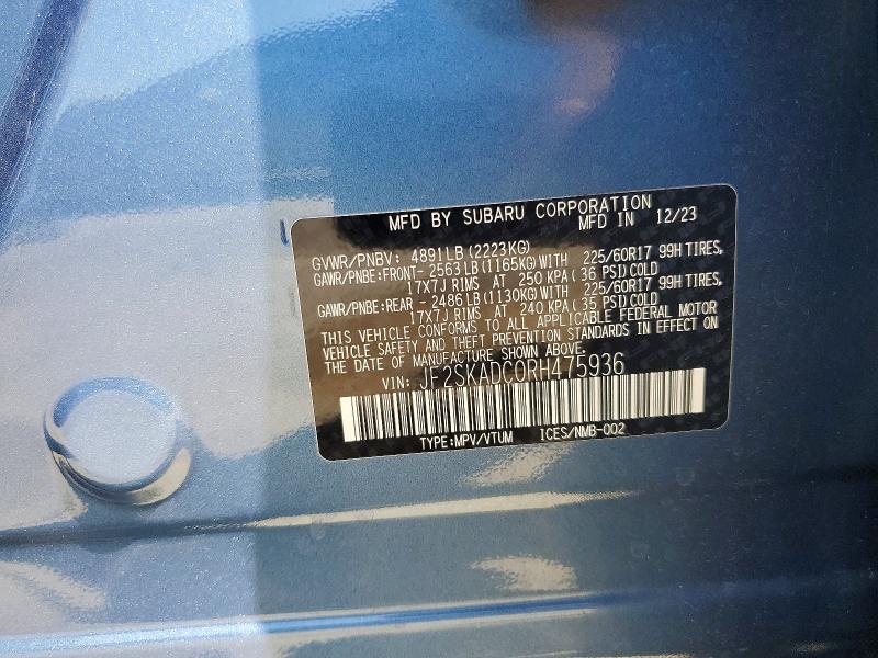 49834006 :رقم المزاد ، JF2SKADC0RH475936 vin ، 2024 Subaru Forester مزاد بيع