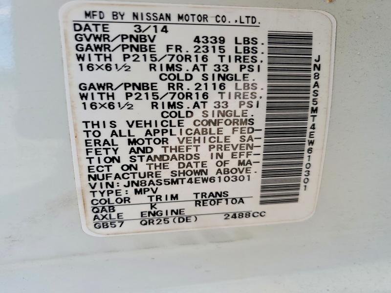 Aukcja sprzedaży 2014 Nissan Rogue Select, vin: JN8AS5MT4EW610301, numer aukcji: 46069526