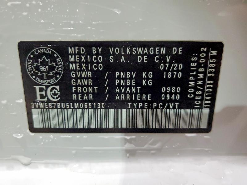2020 Volkswagen Jetta მანქანა იყიდება აუქციონზე, vin: 3VWEB7BU5LM069130, აუქციონის ნომერი: 51381106