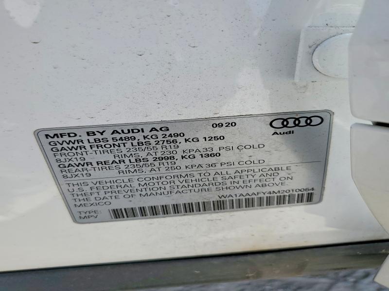 Aukcja sprzedaży 2021 Audi Q5, vin: WA1AAAFY4M2010054, numer aukcji: 50433436