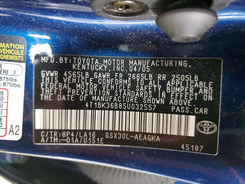Продажа на аукционе авто 2005 Toyota Avalon, vin: 4T1BK36B85U032557, номер лота: 51341566
