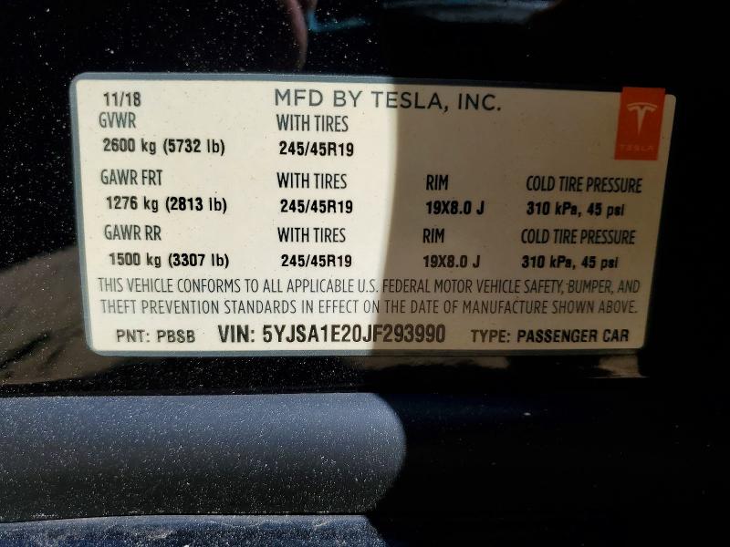 Aukcja sprzedaży 2018 Tesla Model S, vin: 5YJSA1E20JF293990, numer aukcji: 50105056