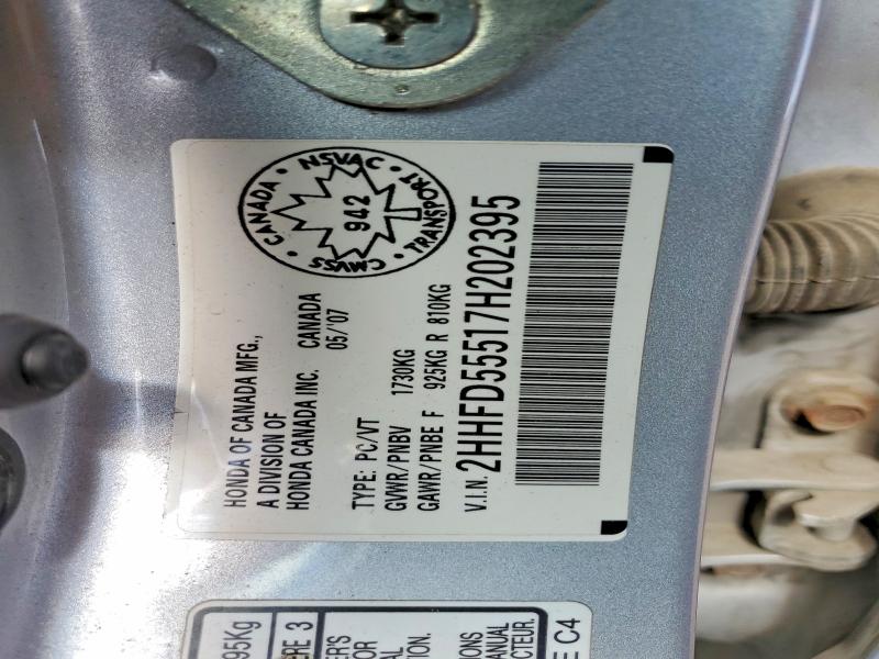 Aukcja sprzedaży 2007 Acura Csx, vin: 2HHFD55517H202395, numer aukcji: 51280706